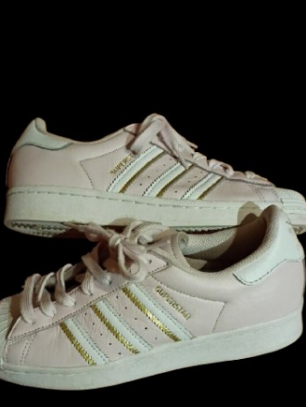 Rare Adidas Women’s Superstar Almost Pink Sneakers  Light Pink with Gold Accent